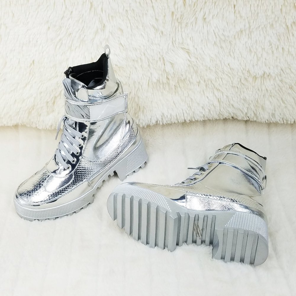 Silver Lug Sole Combat Ankle boots Lynn